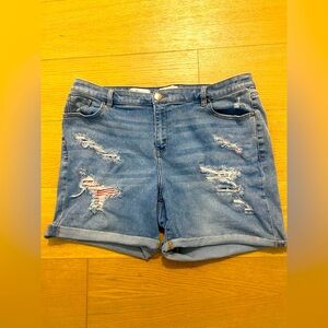 Lane Bryant Sz 16 Patriotic shorts with American Flag exposed through denim